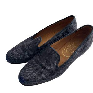 Stubbs & Wootton Raffia Slippers Size 7.5 Navy Blue Slip On Shoes Loafers Flats